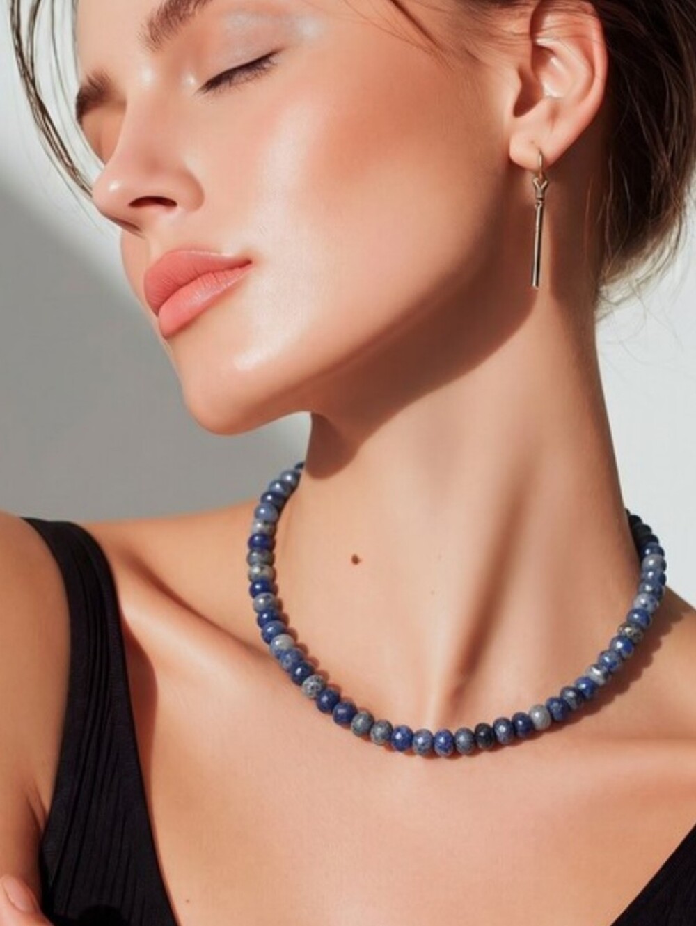 Mayamar Genuine Lapis Lazuli Beaded Necklace & Gift Bag
